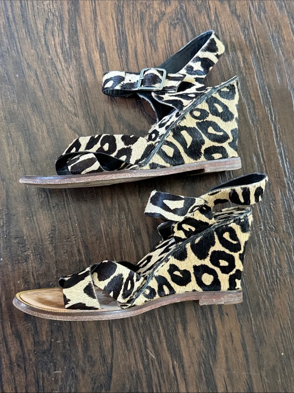 Diane Von Furstenberg Leopard Haircalf Slingback Sandals - Black & Cream